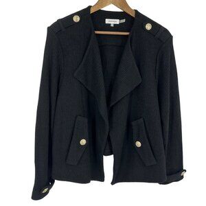 Calvin Klein Black Knit Open-Front Blazer W/ Gold Button Accents Womens Size OX